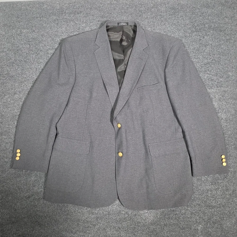David Taylor Mens Gray Wool Blend 2 Button Blazer Sport Coat Gold Buttons 48R